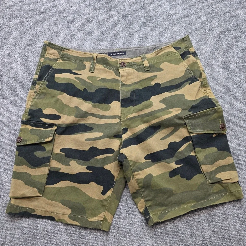 Lucky Brand Men's 34 Camo Cargo Shorts Green Camouflage Stretch Utility Casual